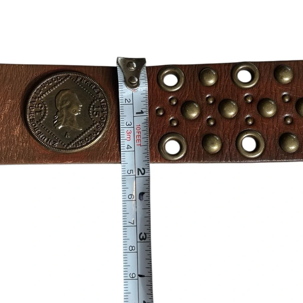 Linea Pelle Medium Brown Leather Belt Solid Brass Buckle